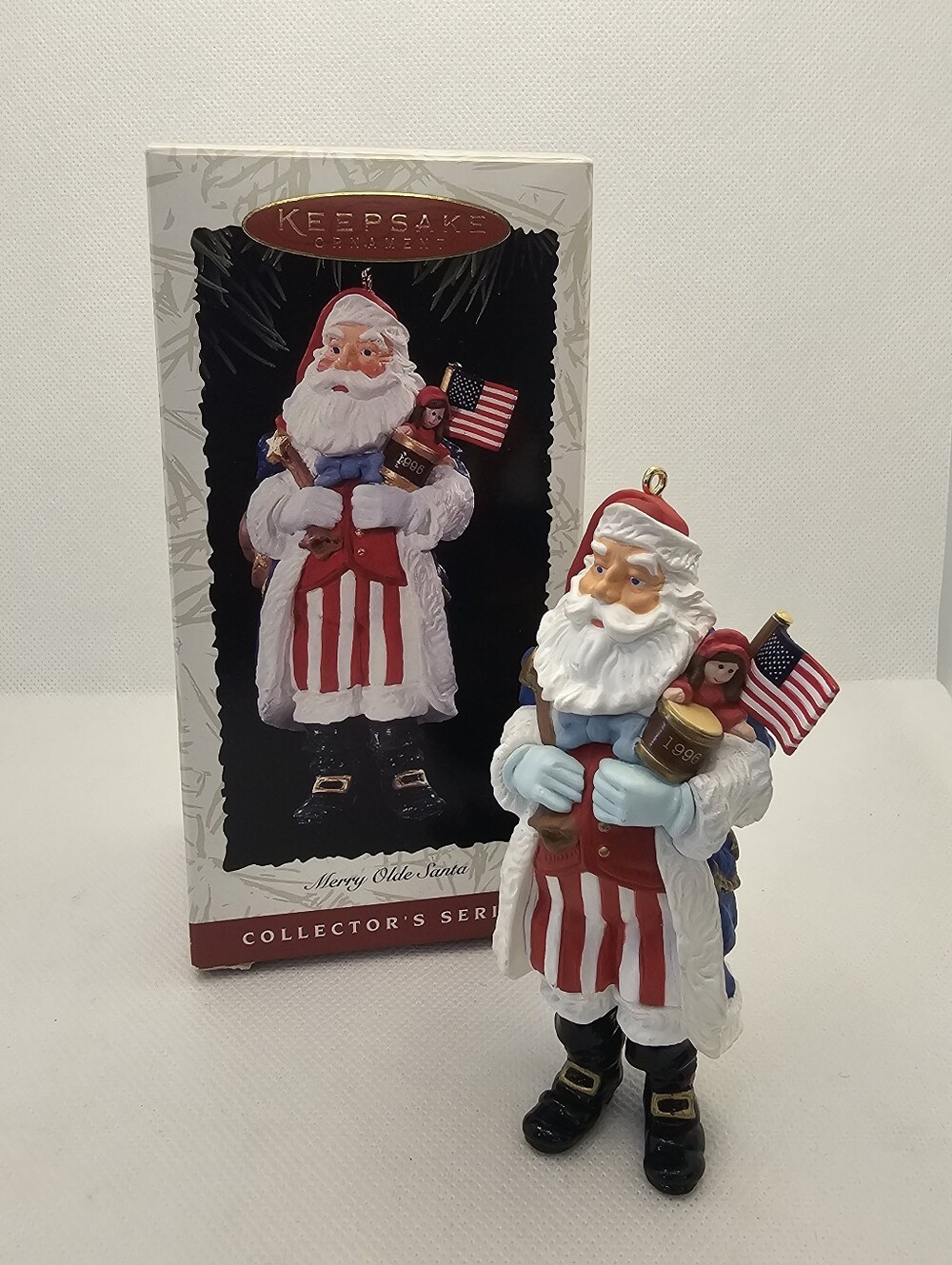1996 Merry Olde Santa Hallmark Ornament 7 Series Claus Christmas American flag